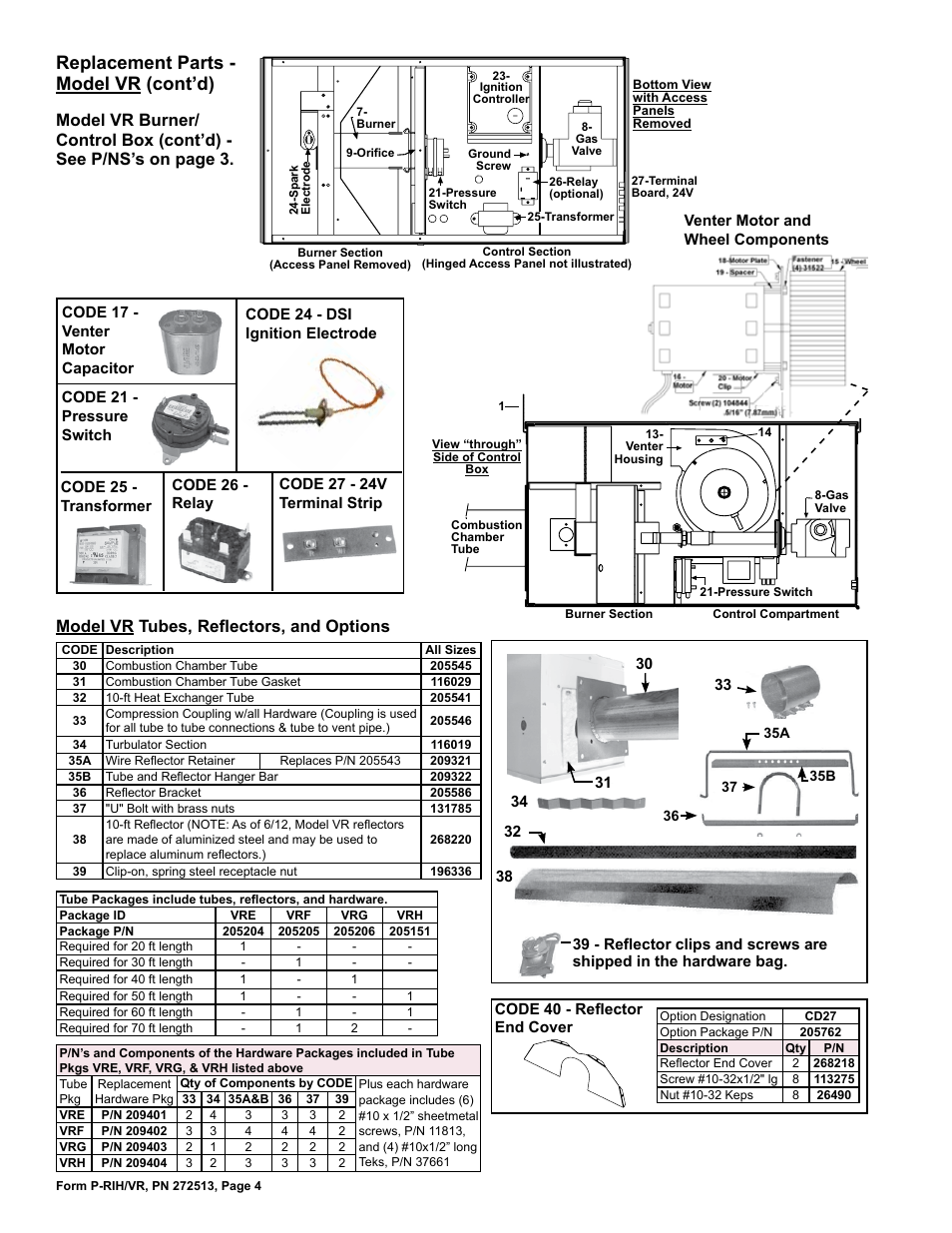 Replacement parts - model vr (cont’d) | Reznor VR Parts Manuals User Manual | Page 4 / 8