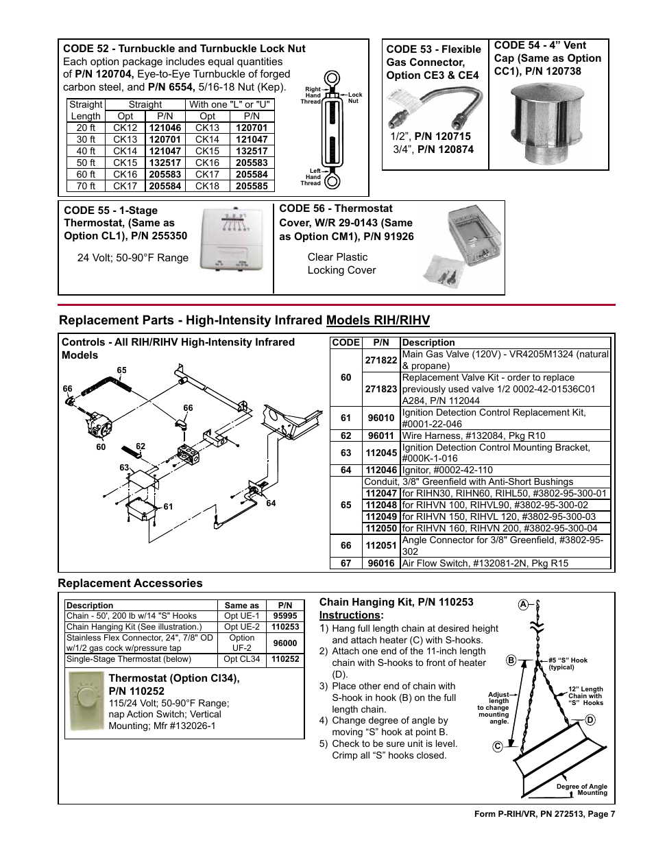 Replacement accessories | Reznor VR Parts Manuals User Manual | Page 7 / 8