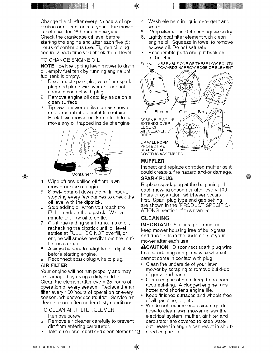 Air filter, Muffler | Craftsman 917.385141 User Manual | Page 13 / 40