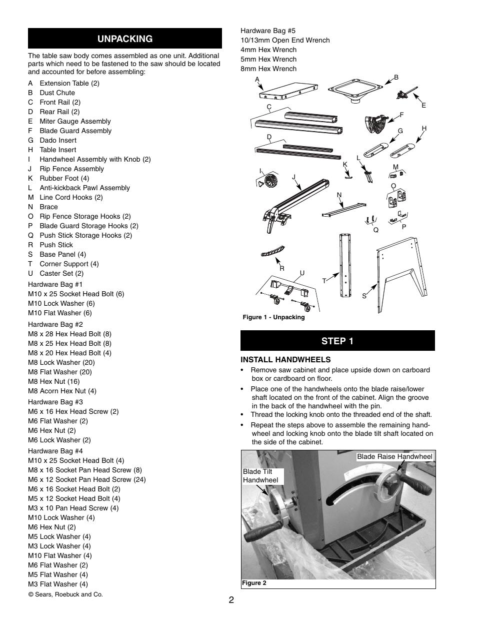 2unpacking, Step 1 | Craftsman 351.21833 User Manual | Page 2 / 12