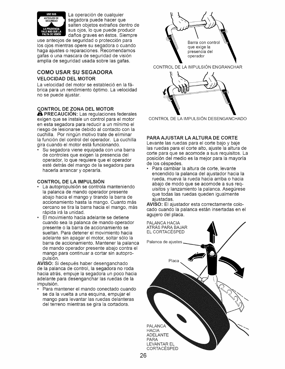 Como usar su segadora | Craftsman 917.376394 User Manual | Page 26 / 48