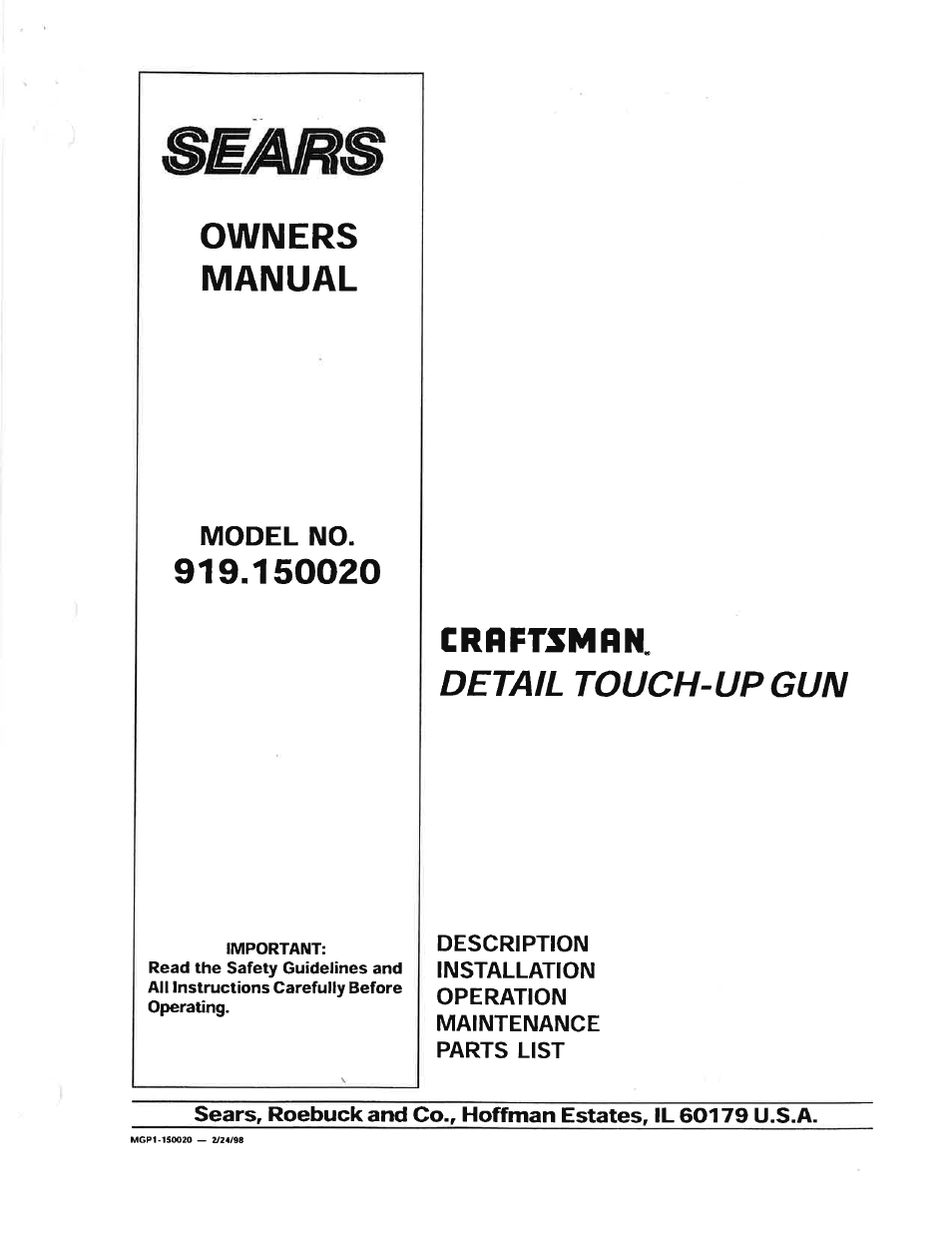 Craftsman 919.150020 User Manual | 10 pages