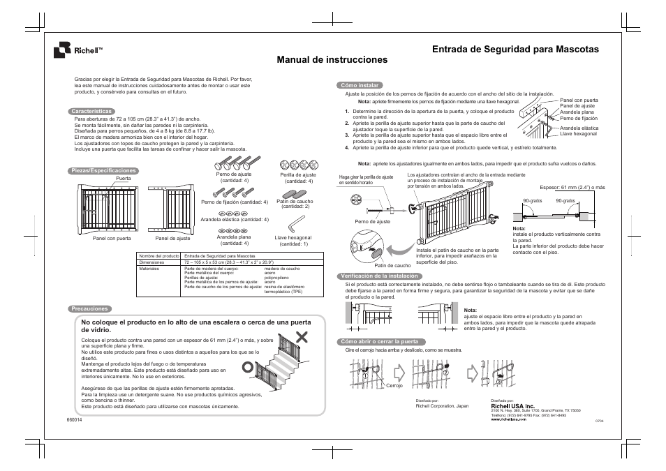 Pet_sitter_gate_0704 sp r1 | Richell Pet Sitter Gate User Manual | Page 2 / 2