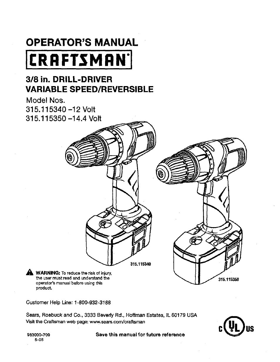 Craftsman 315.115340 User Manual | 20 pages