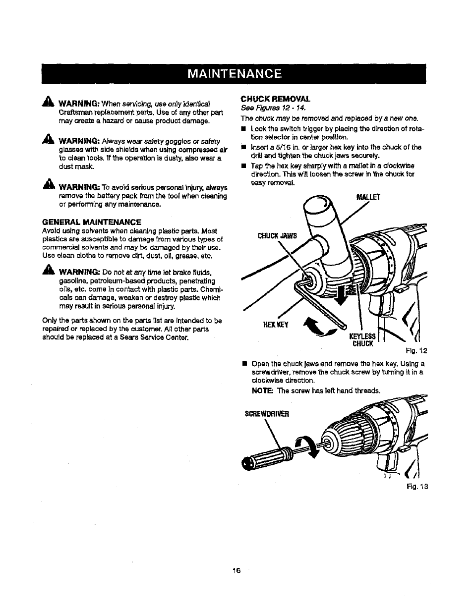 Maintenance | Craftsman 315.115340 User Manual | Page 16 / 20