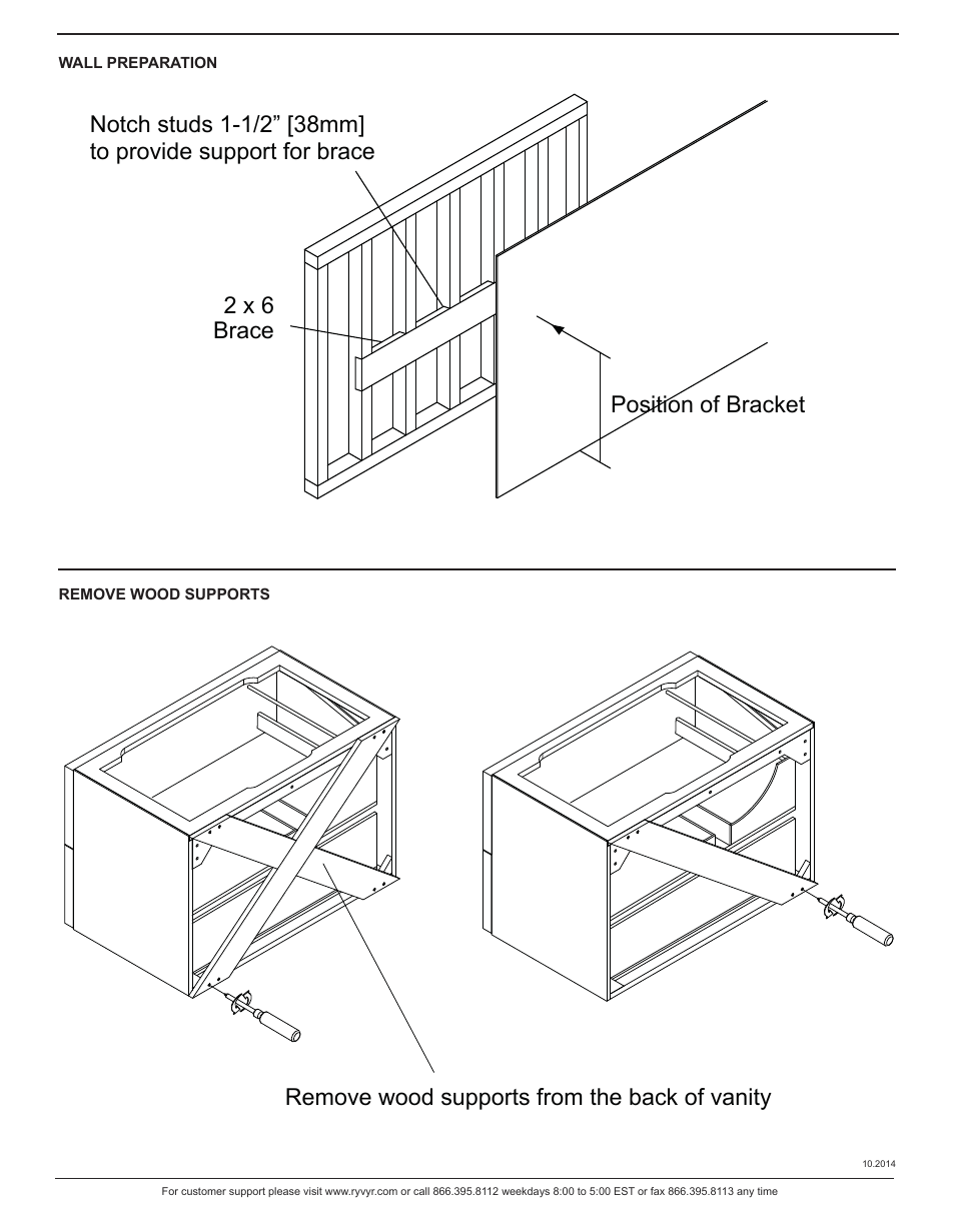 Remove wood supports from the back of vanity | Ryvyr V-BAMBU-36DB User Manual | Page 2 / 4