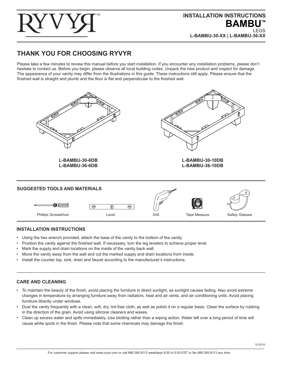 Ryvyr L-BAMBU-36-10DB User Manual | 2 pages