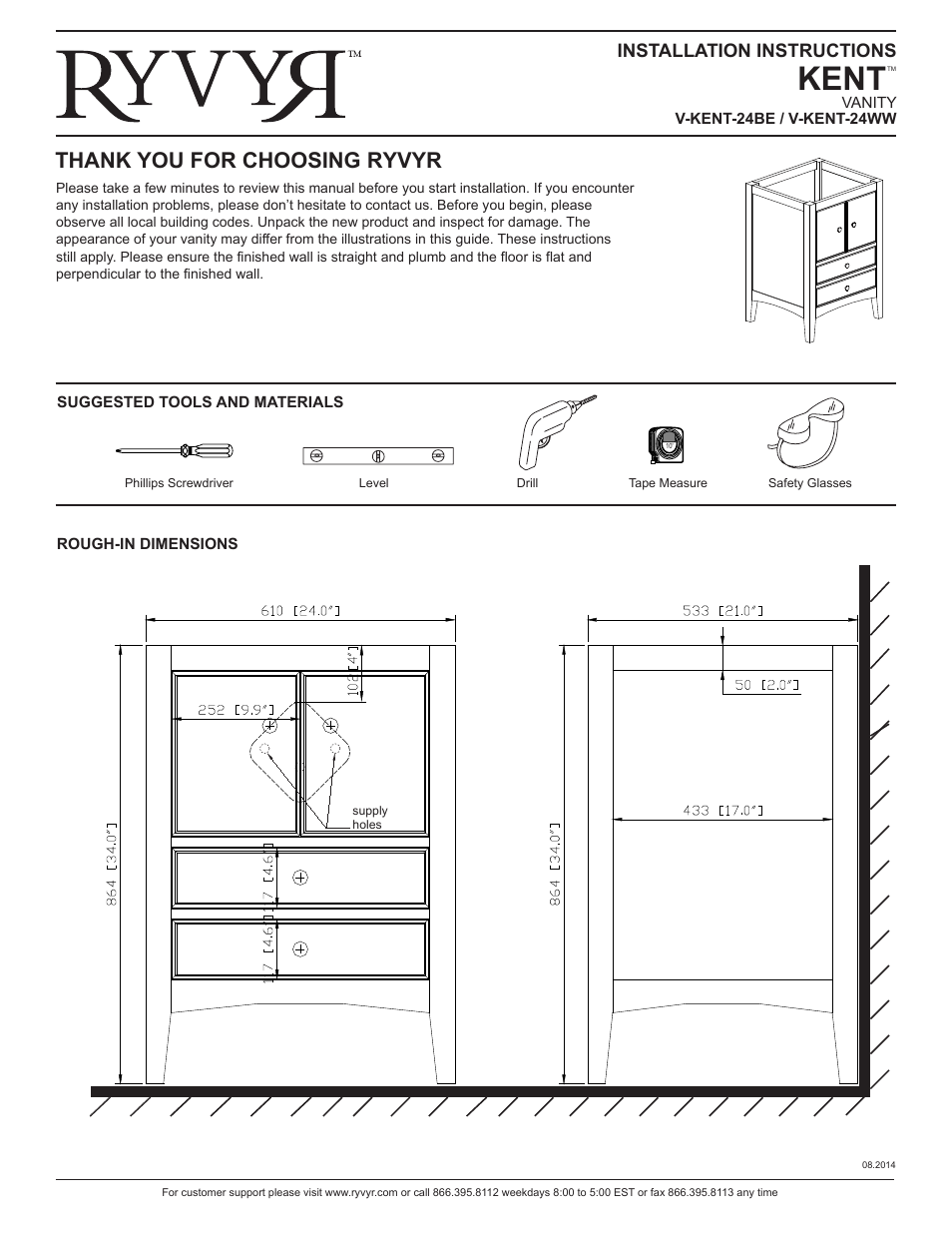 Ryvyr V-KENT-24WW User Manual | 2 pages