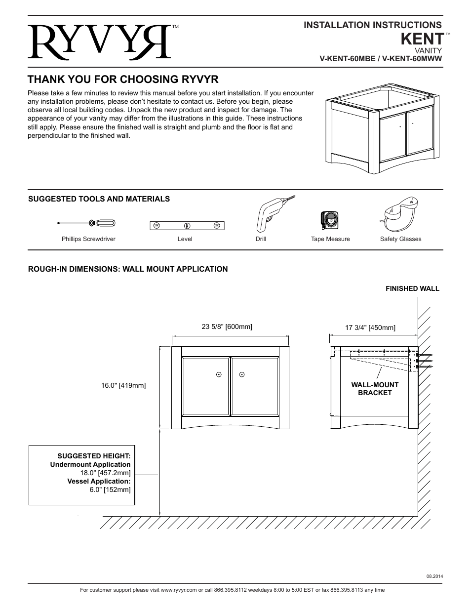 Ryvyr V-KENT-60MWW User Manual | 3 pages