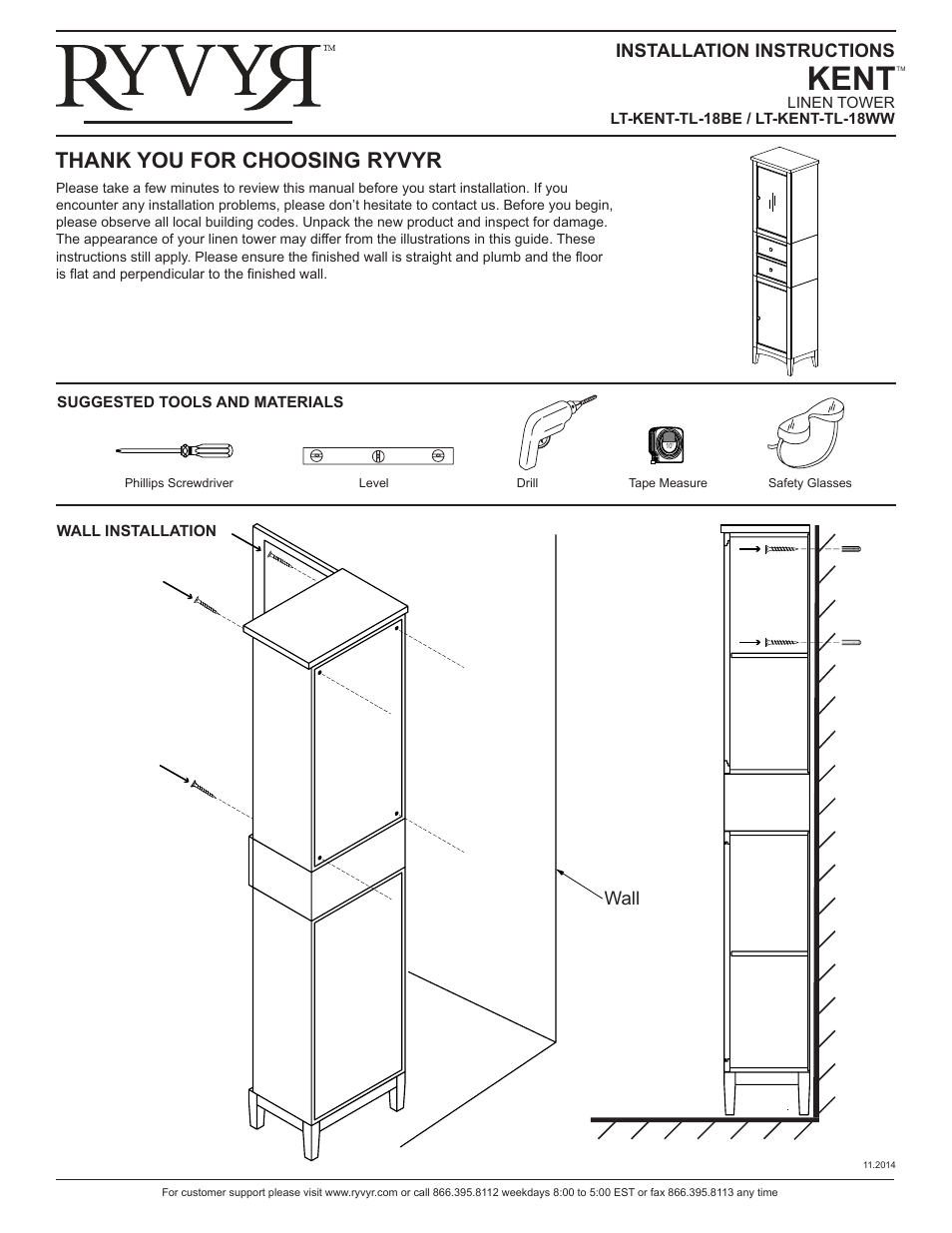 Ryvyr LT-KENT-TL18WW User Manual | 2 pages