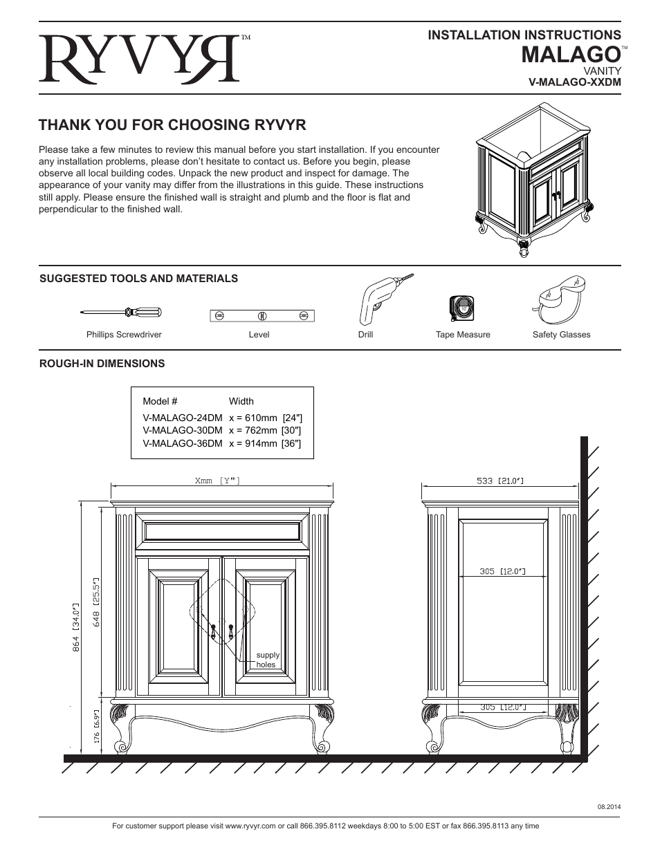 Ryvyr V-MALAGO-36DM User Manual | 2 pages