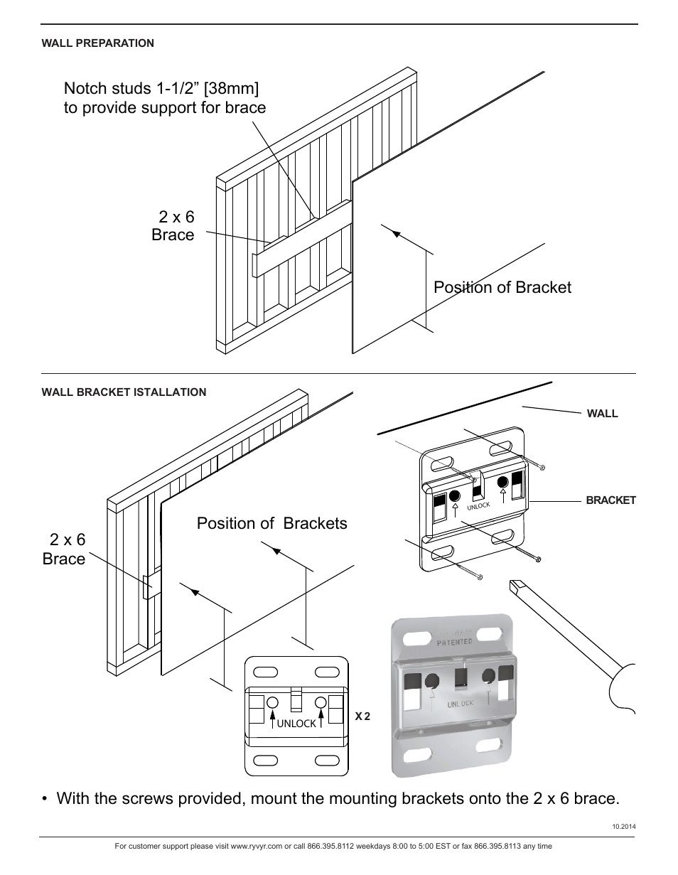 Position of brackets 2 x 6 brace | Ryvyr V-SELLA-80MWT User Manual | Page 2 / 4