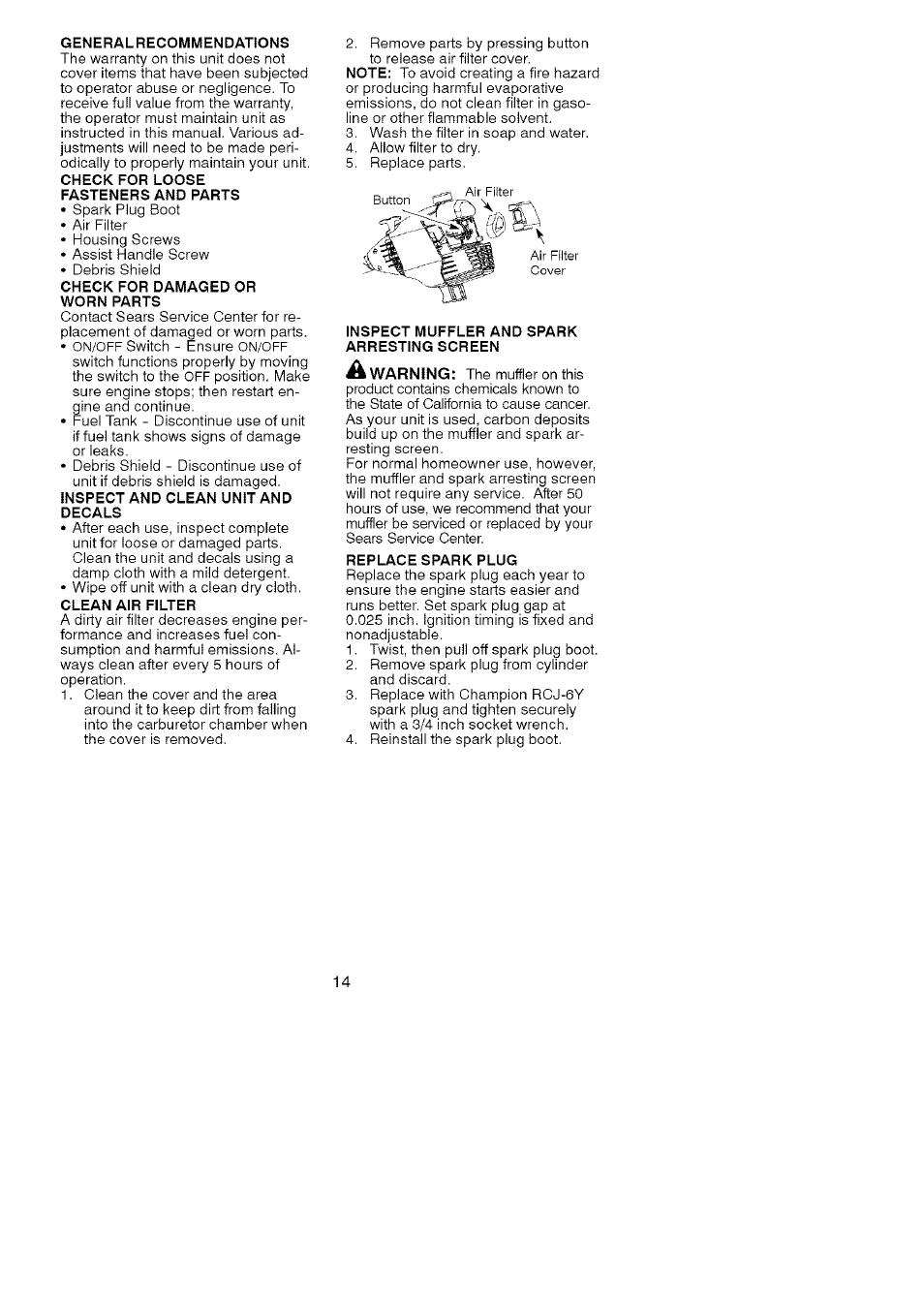 Craftsman 358.795800 User Manual | Page 14 / 39