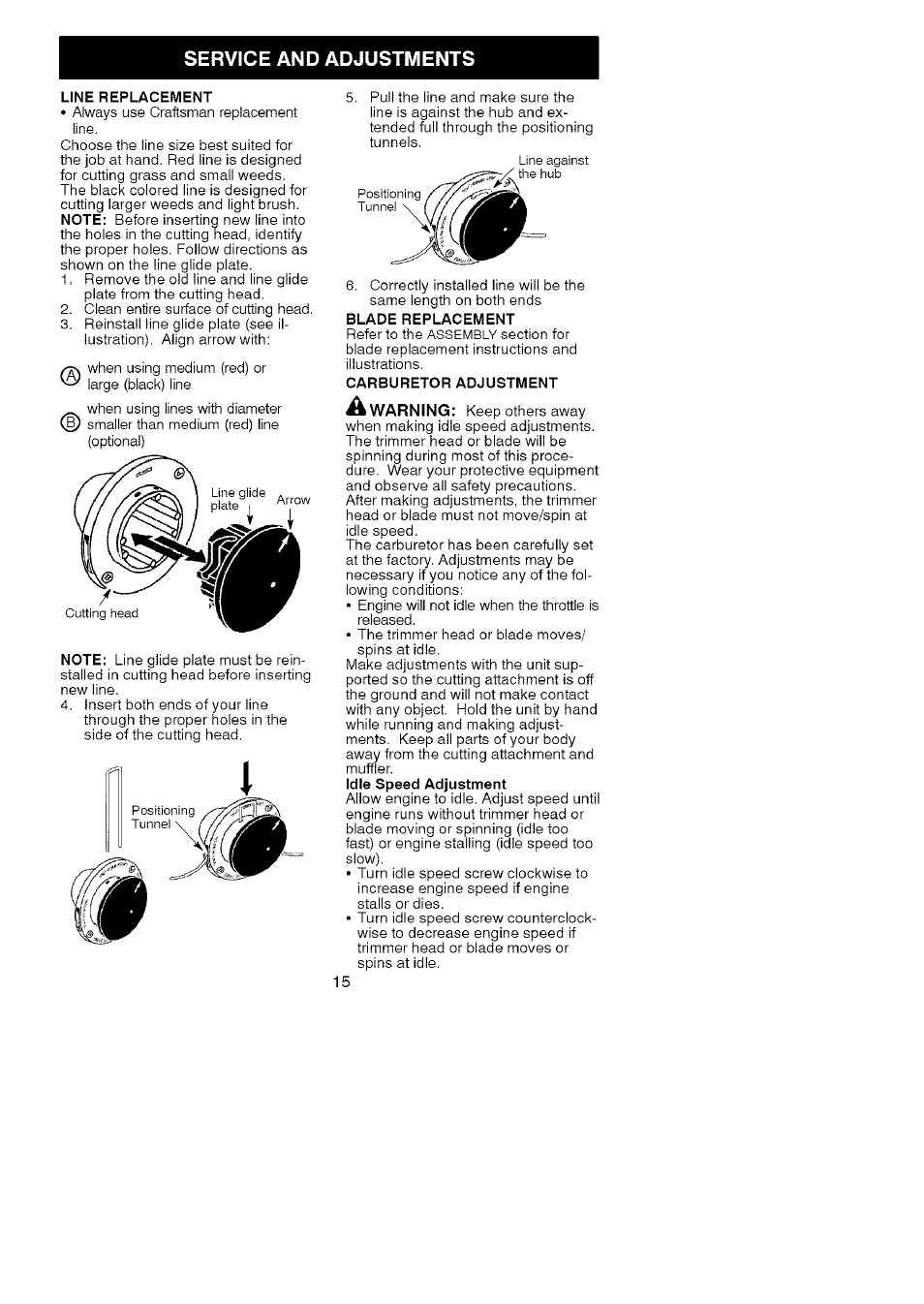 Service and adjustments | Craftsman 358.795800 User Manual | Page 15 / 39