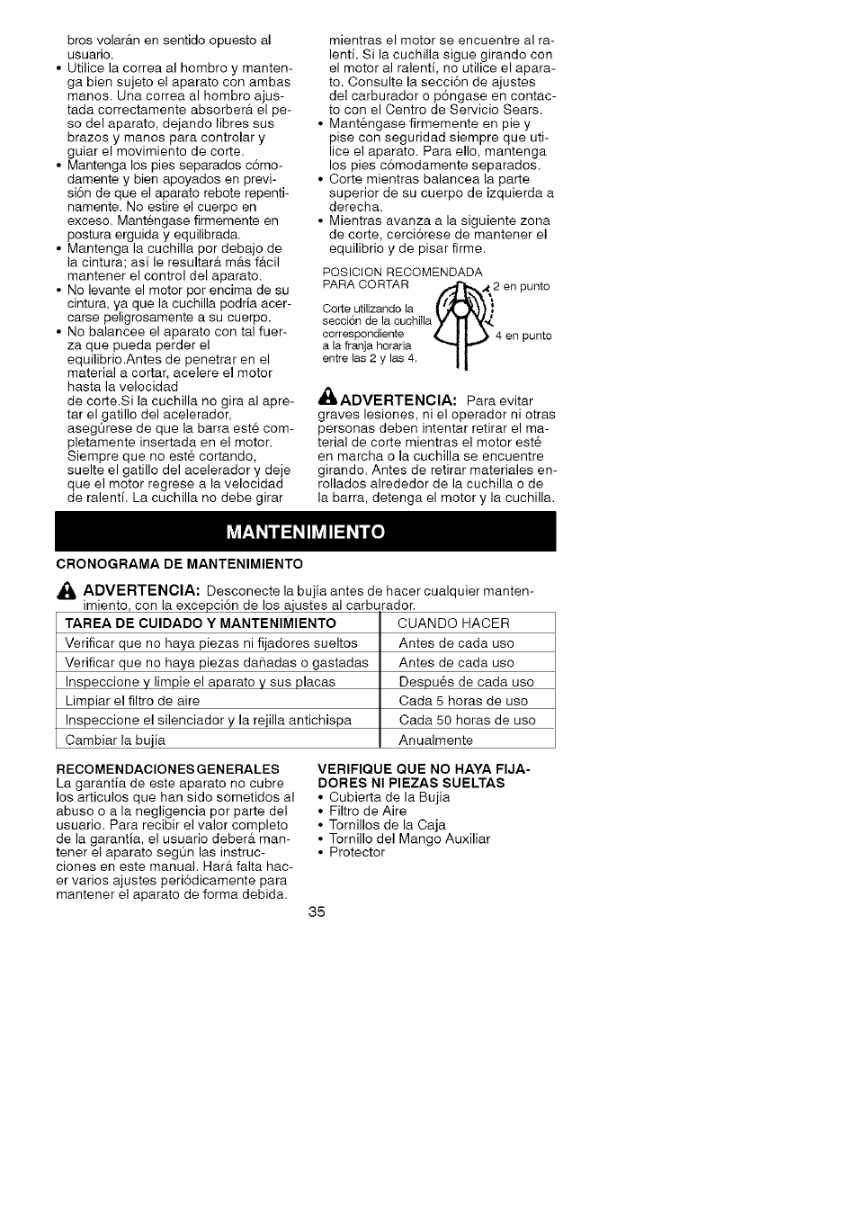 Mantenimiento | Craftsman 358.795800 User Manual | Page 33 / 39