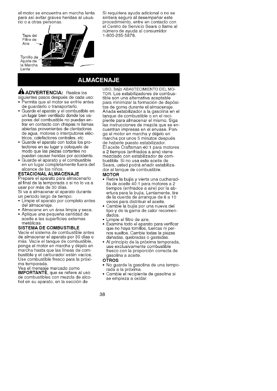 Almacenaje | Craftsman 358.795800 User Manual | Page 36 / 39