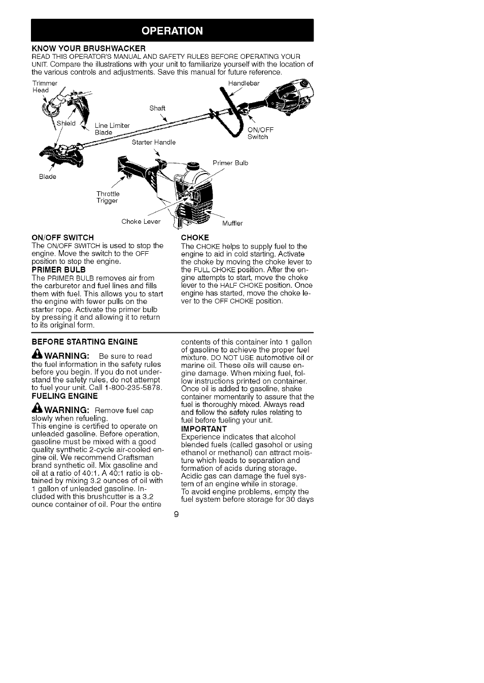 Operation | Craftsman 358.795800 User Manual | Page 9 / 39