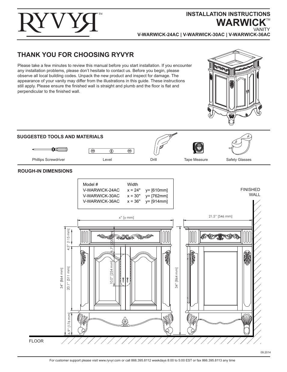 Ryvyr V-WARWICK-36AC User Manual | 2 pages