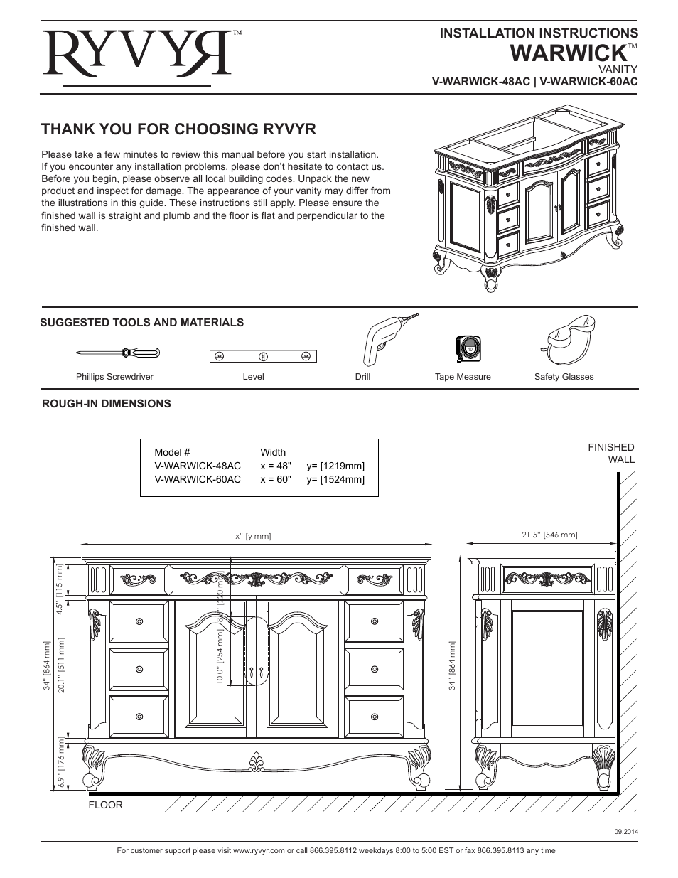 Ryvyr V-WARWICK-60AC User Manual | 2 pages