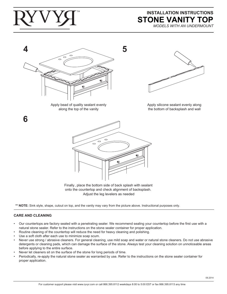 Stone vanity top | Ryvyr S-WARWICK-60DE User Manual | Page 2 / 2