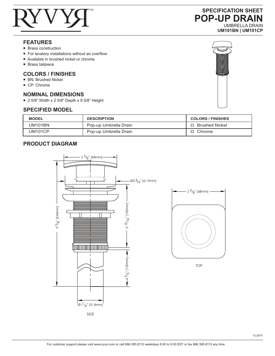 Ryvyr UM101CP User Manual | 1 page