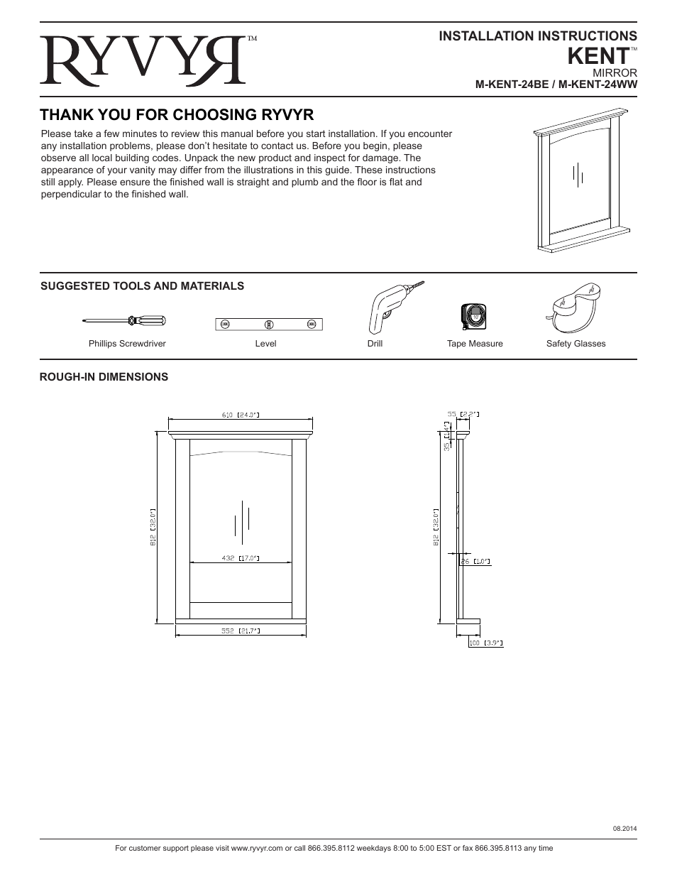 Ryvyr M-KENT-24WW User Manual | 2 pages