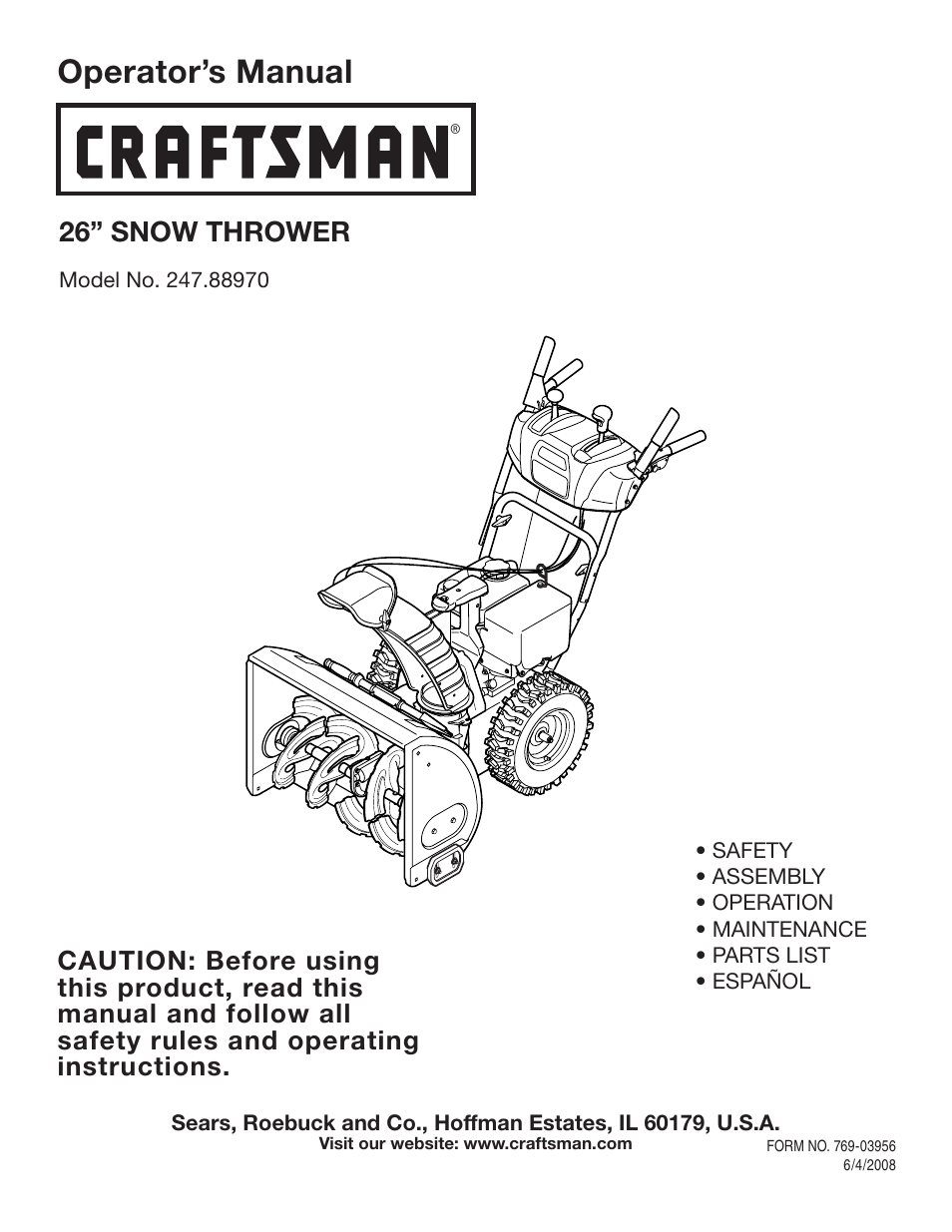 Craftsman 247.8897 User Manual | 68 pages