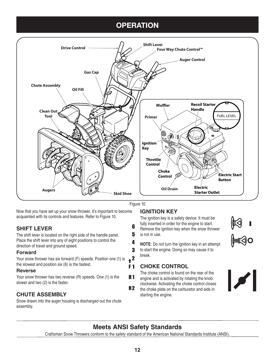 Operation, Meets ansi safety standards | Craftsman 247.8897 User Manual | Page 12 / 68