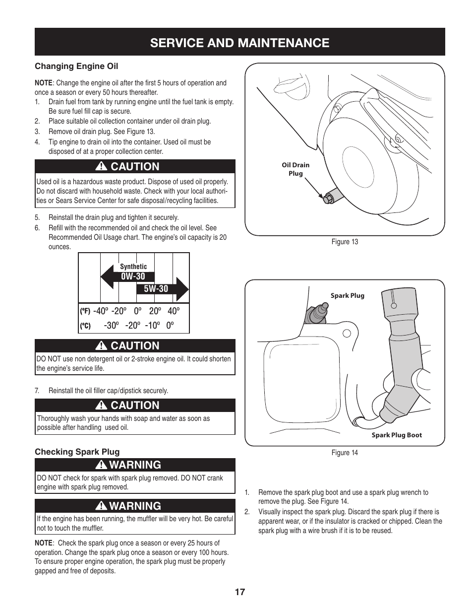 Service and maintenance, Caution, Warning | Craftsman 247.8897 User Manual | Page 17 / 68