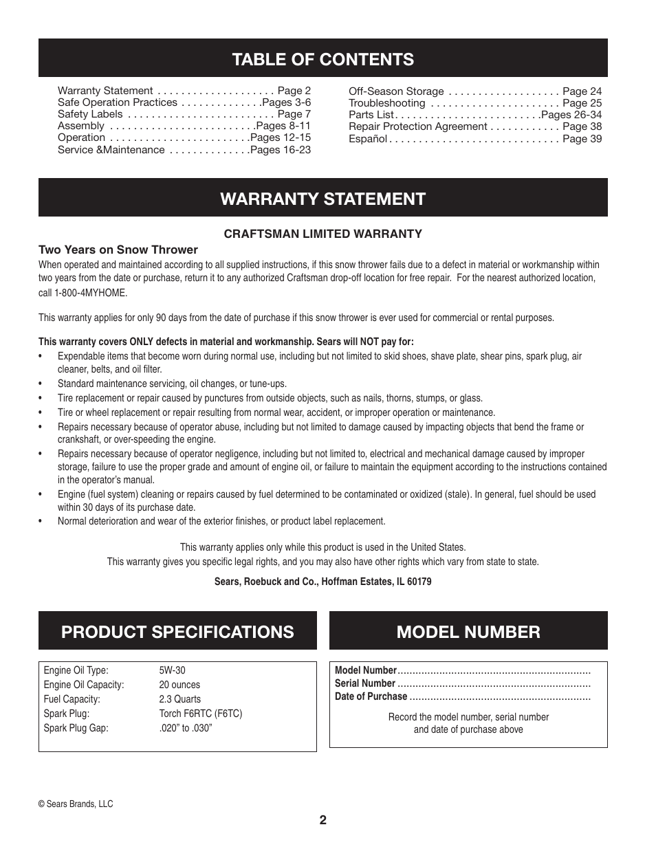 Craftsman 247.8897 User Manual | Page 2 / 68