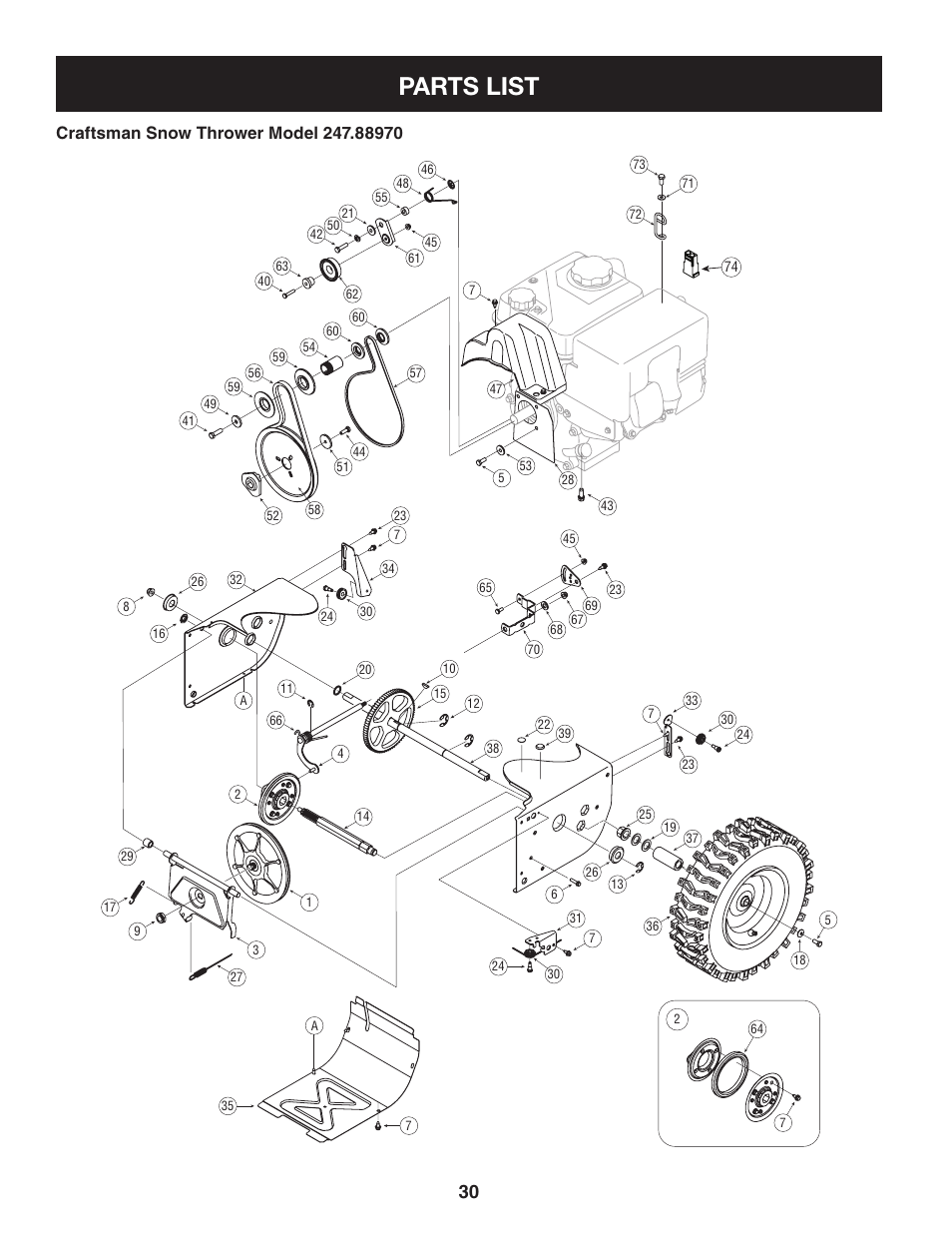 Parts list | Craftsman 247.8897 User Manual | Page 30 / 68