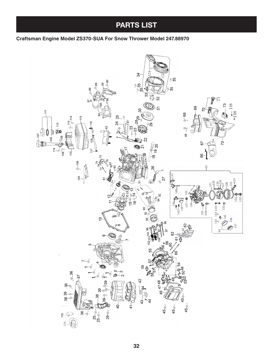 Parts list | Craftsman 247.8897 User Manual | Page 32 / 68