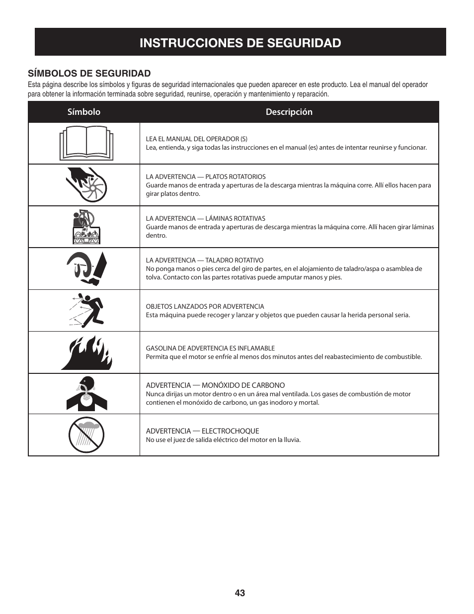 Instrucciones de seguridad | Craftsman 247.8897 User Manual | Page 43 / 68