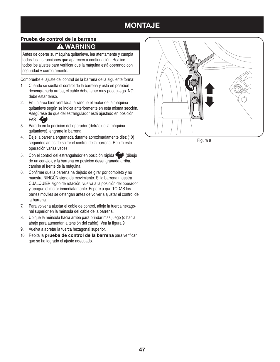 Montaje, Warning | Craftsman 247.8897 User Manual | Page 47 / 68