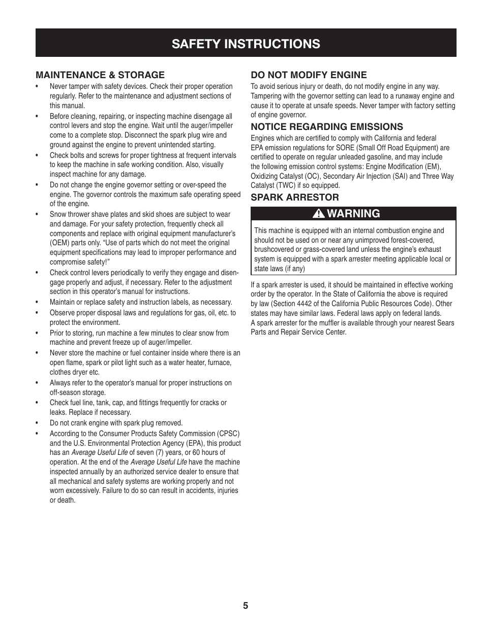 Safety instructions, Warning | Craftsman 247.8897 User Manual | Page 5 / 68