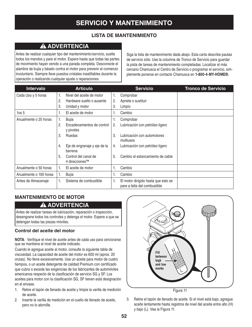 Servicio y mantenimiento, Advertencia | Craftsman 247.8897 User Manual | Page 52 / 68