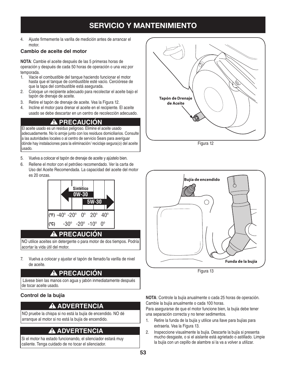 Servicio y mantenimiento, Advertencia, Precaución | Craftsman 247.8897 User Manual | Page 53 / 68