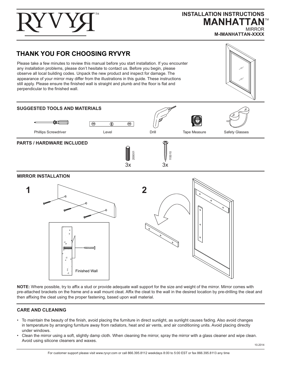 Ryvyr M-MANHATTAN-36WT User Manual | 1 page