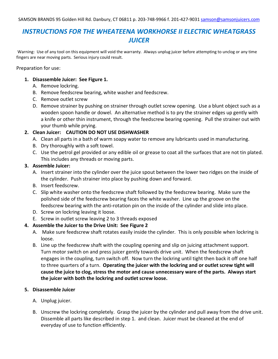 Samson Wheateena Workhorse II User Manual | 3 pages