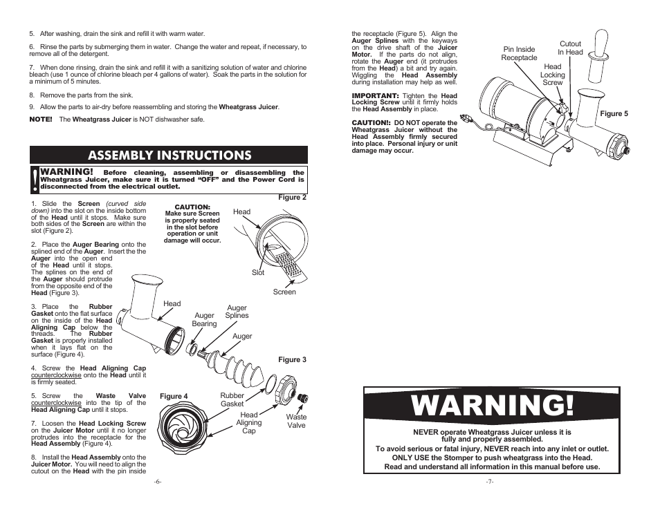 Warning, Assembly instructions | Samson Super Juicer 08-5000 User Manual | Page 6 / 6