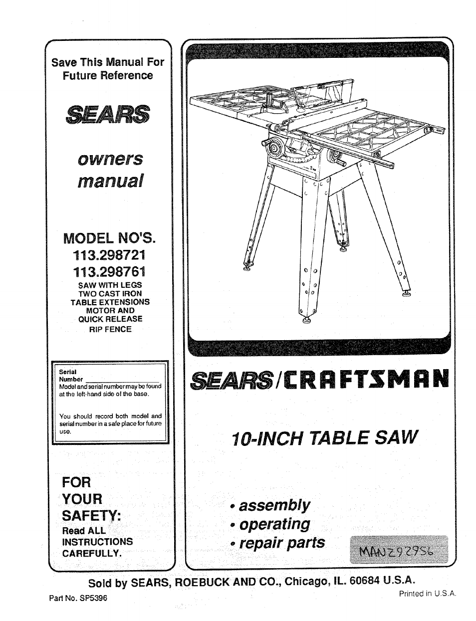 Craftsman 113.298761 User Manual | 56 pages