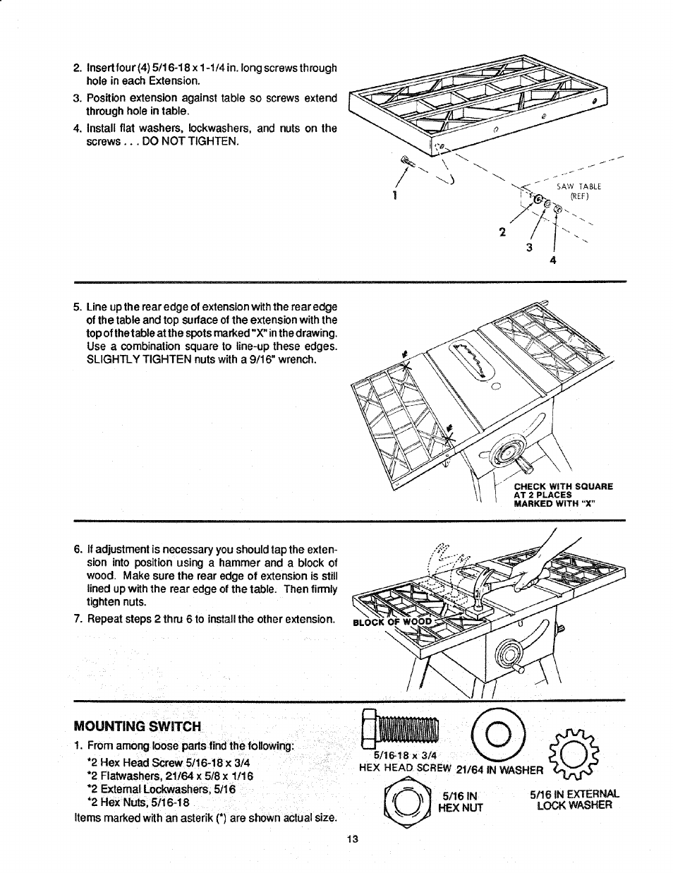 Mounting switch, Mounting saw, Iiiei | Craftsman 113.298761 User Manual | Page 13 / 56