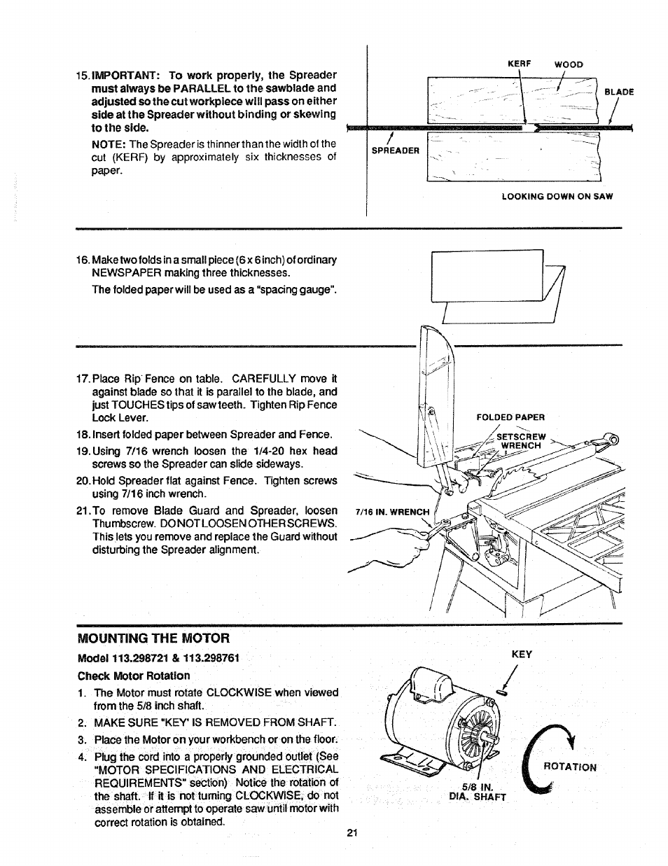 Mounting the motor | Craftsman 113.298761 User Manual | Page 21 / 56