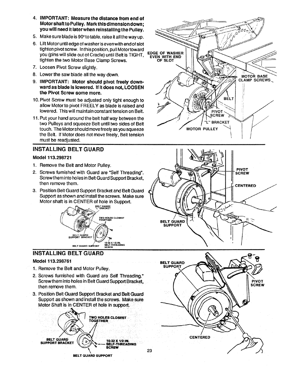 Installing belt guard, Installing belt guard model 113.298761 | Craftsman 113.298761 User Manual | Page 23 / 56