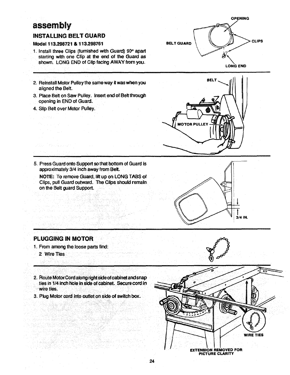 Assembly, Installing belt guard | Craftsman 113.298761 User Manual | Page 24 / 56