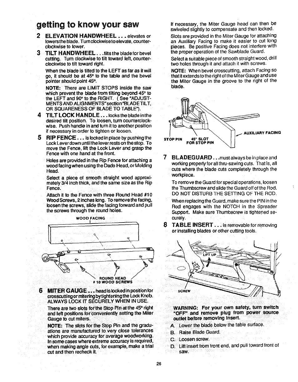 Getting to know your saw | Craftsman 113.298761 User Manual | Page 26 / 56