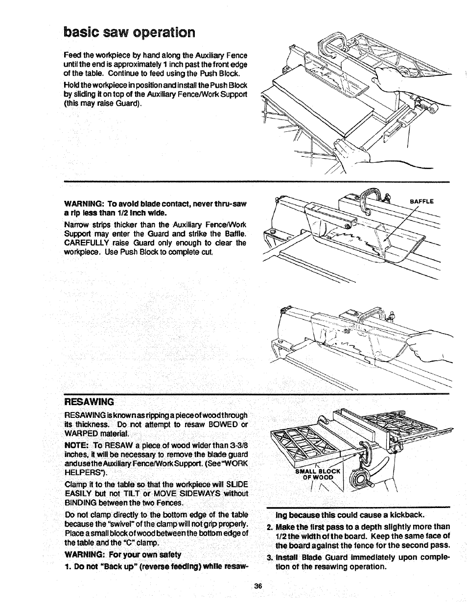 Basic saw operation | Craftsman 113.298761 User Manual | Page 36 / 56