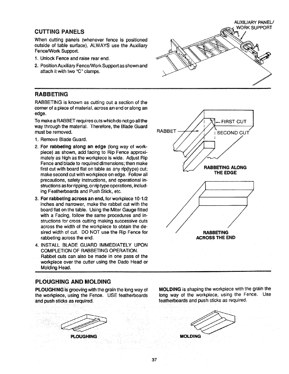 Cutting panels, Ploughing and molding | Craftsman 113.298761 User Manual | Page 37 / 56