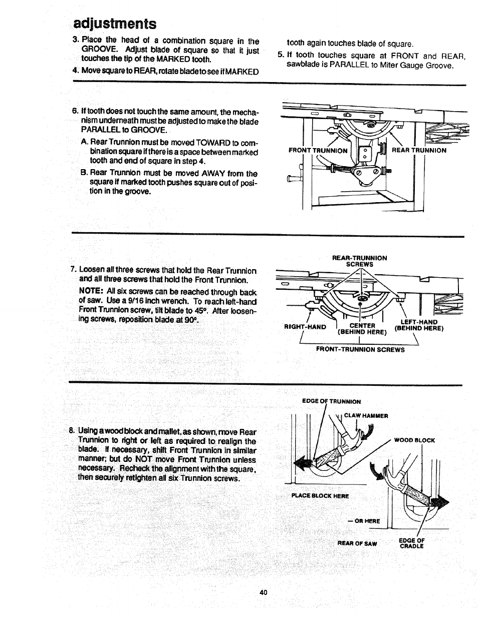 Adjustments | Craftsman 113.298761 User Manual | Page 40 / 56