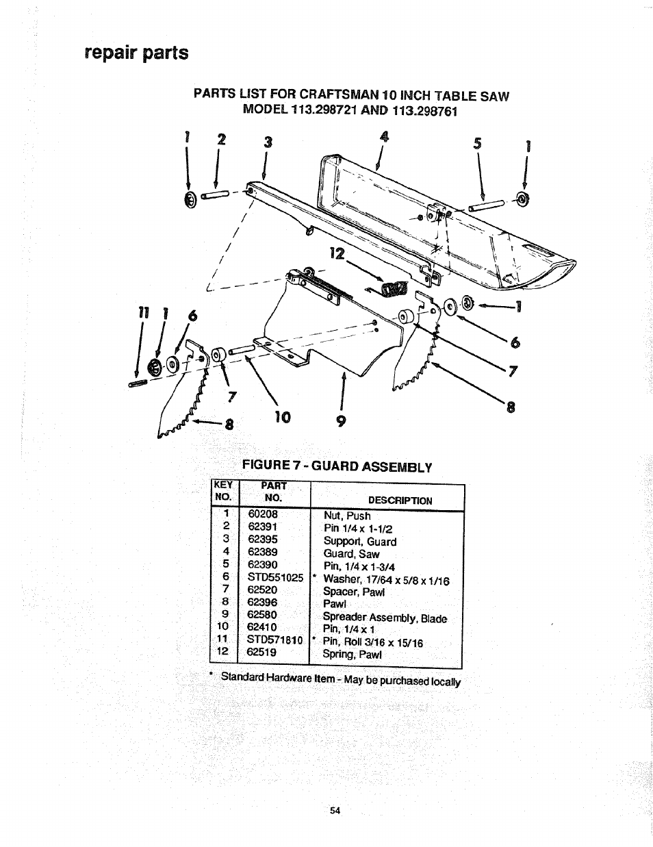 Repair parts | Craftsman 113.298761 User Manual | Page 54 / 56